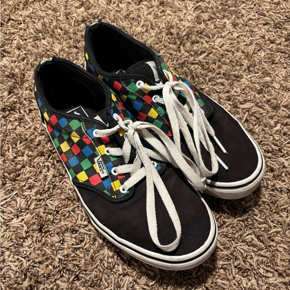 Vans Black Sneakers with Multi-Color Checkerboard